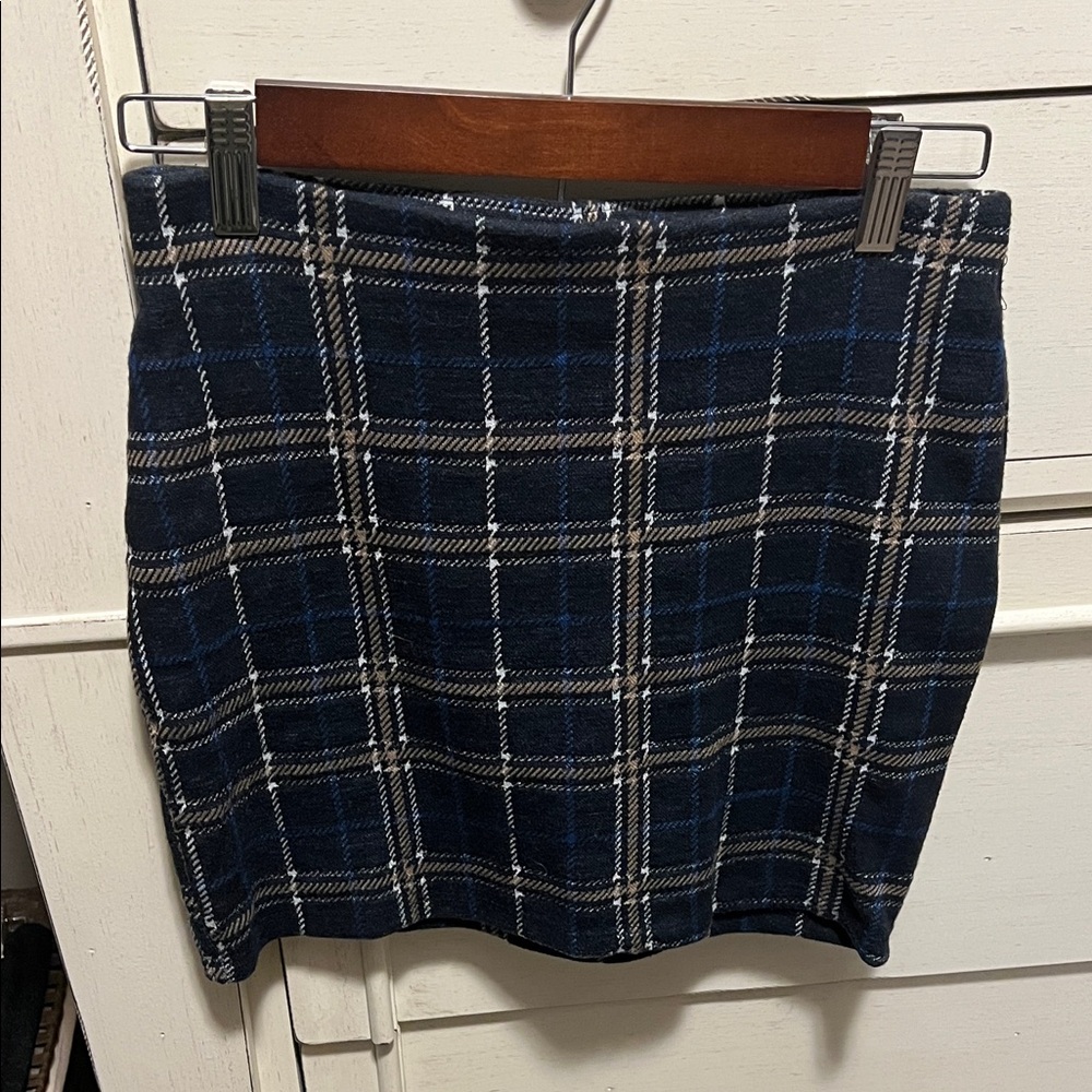 Zara Checkered Dark Blue Mini Skirt